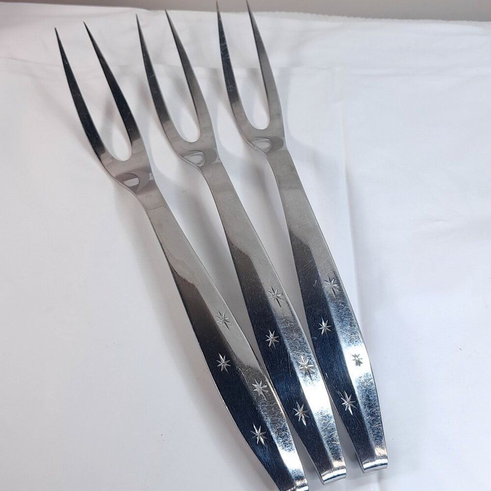 Vintage Regent‎ Sheffield Atomic Starburst Solid Stainless Meat Fork set 3 stars